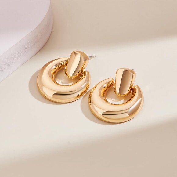 Women's Gold Statement Retro Hoop Dangle Earrings Multiple Styles Jewelry - Picture 2 of 9